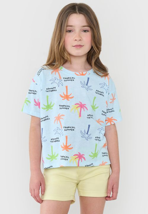 Polera Niña Kids Manga Corta Full Crop Celeste