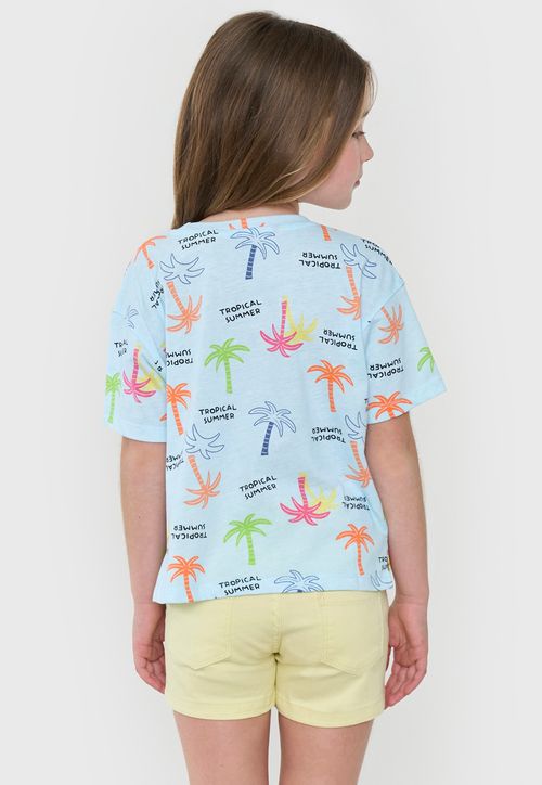 Polera Niña Kids Manga Corta Full Crop Celeste