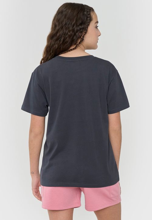 Polera Niña Teen Manga Corta Fun Oversize  Gris Oscuro