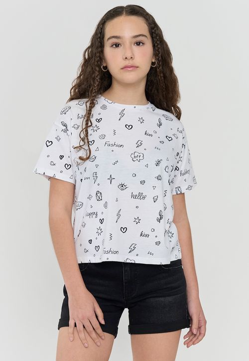 Polera Niña Teen Manga Corta Full Blanco
