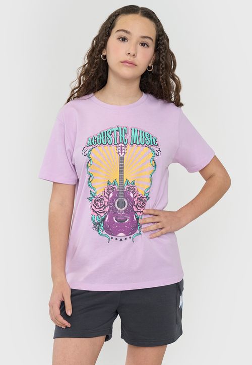 Polera Niña Teen Manga Corta Fun Oversize  Lila