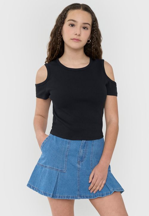 Polera Niña Teen Manga Corta Rib Negro