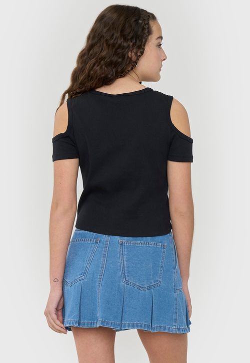 Polera Niña Teen Manga Corta Rib Negro