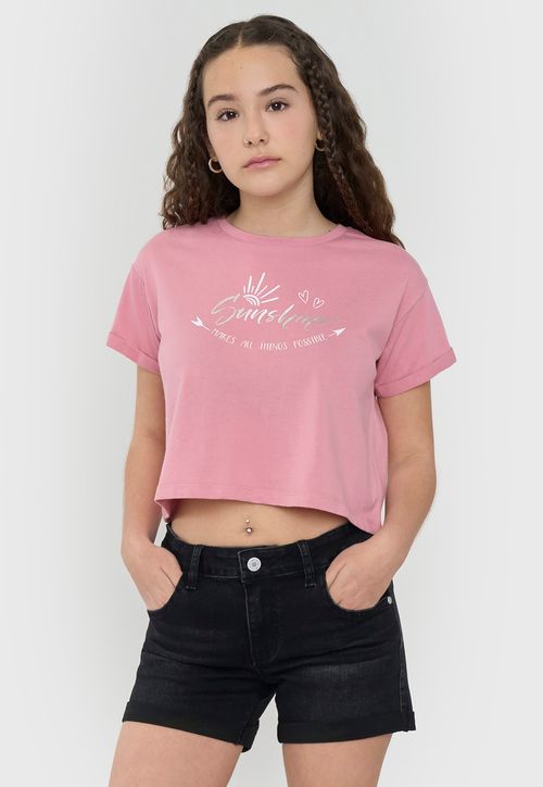 Polera Niña Teen Manga Corta Fun Rosado
