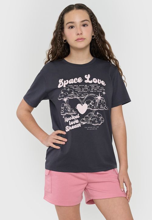 Polera Niña Teen Manga Corta Fun Oversize  Negro