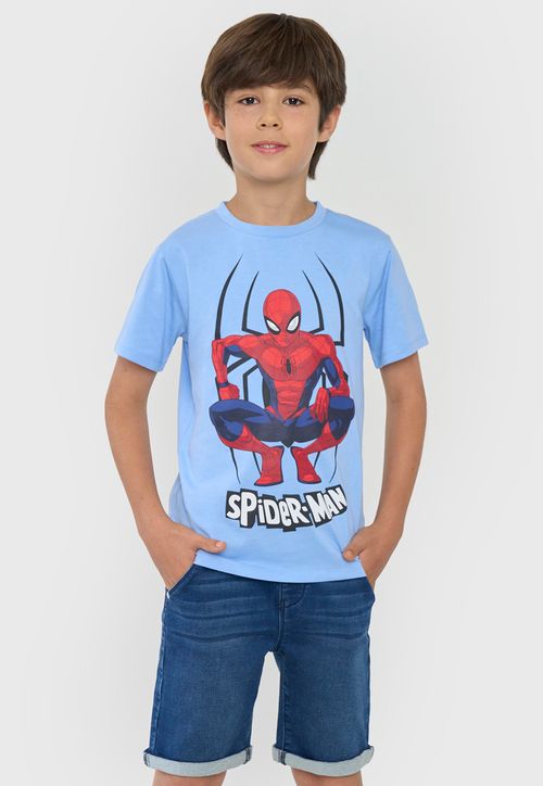 Polera Niño Kids Manga Corta Spiderman Celeste