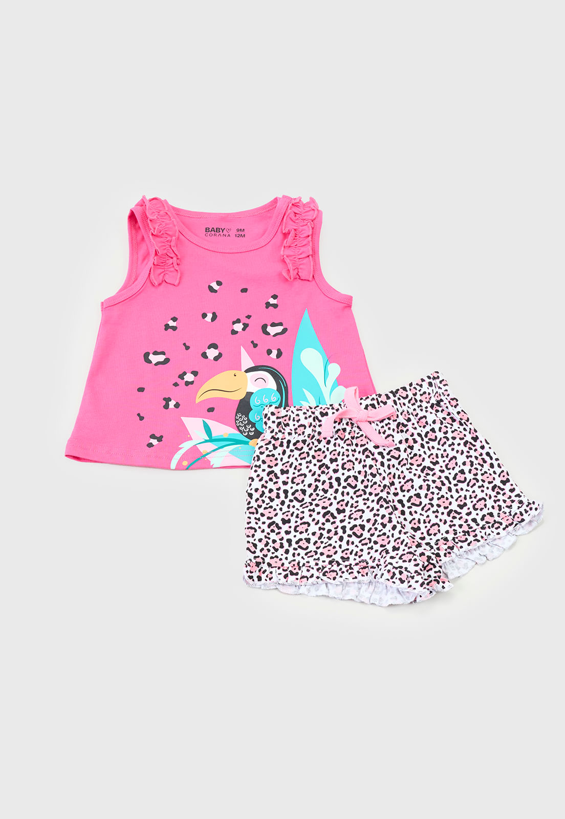 Conjunto Polera y Short Bebe Niña Fucsia