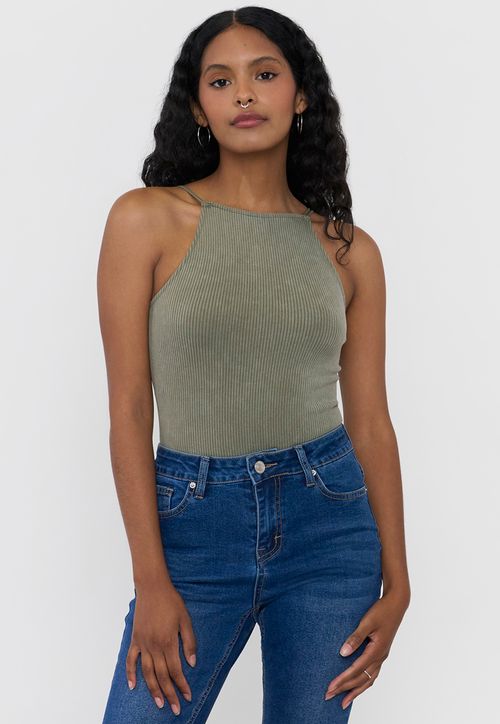 Body Mujer Halter Sin Mangas Verde