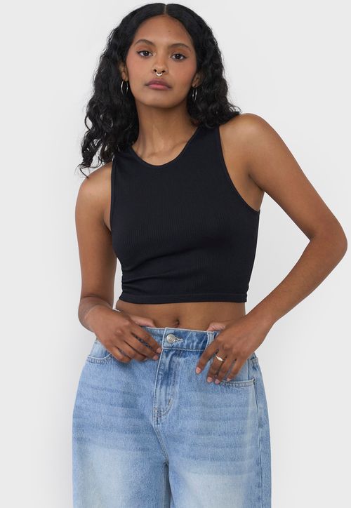Polera Mujer Cuello Halter Sin Mangas Negro