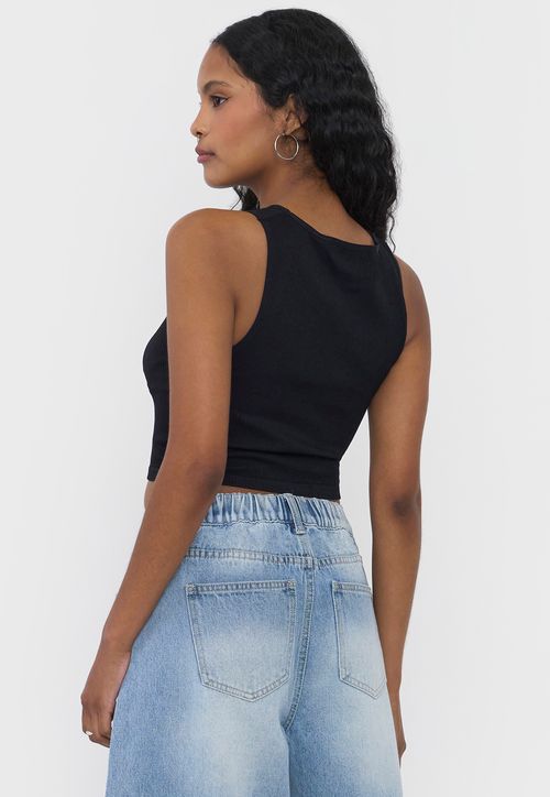 Polera Mujer Cuello Halter Sin Mangas Negro