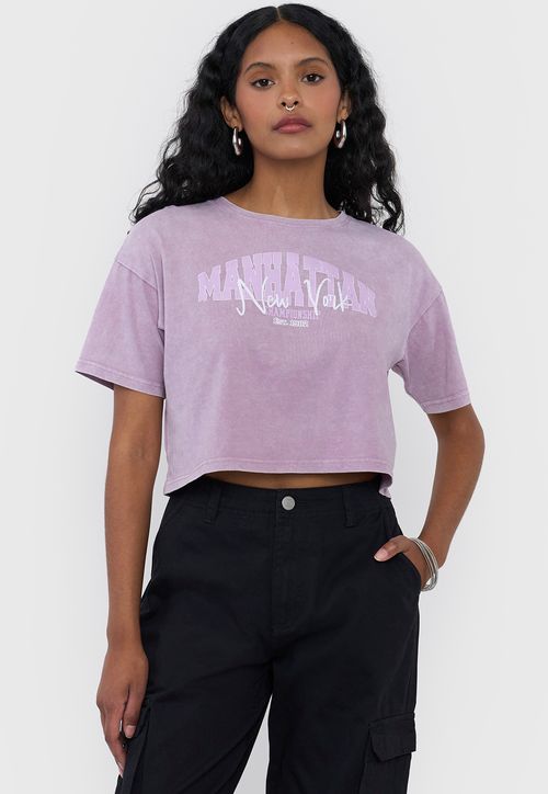 Polera Mujer Fun Manga Corta Crop Malva