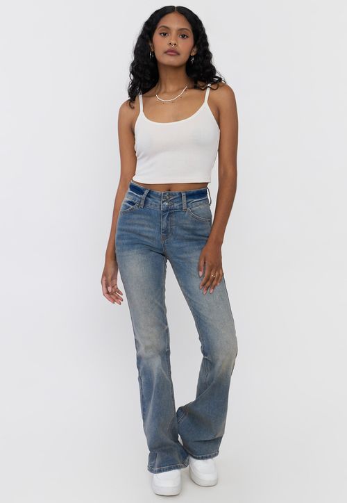 Jeans Mujer Flare Fit 2 Botones Azul Medio