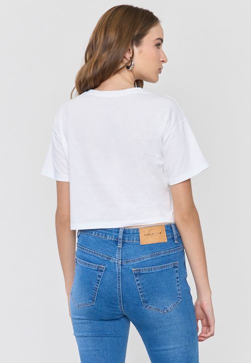 Polera Mujer Print Fun Manga Corta Crop Blanco