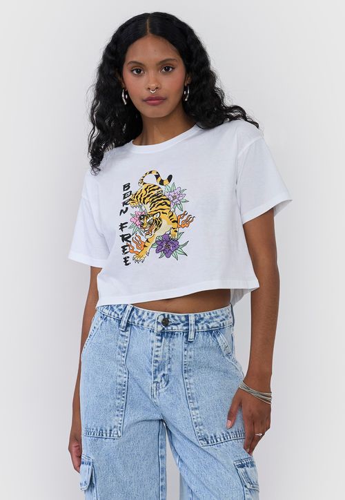 Polera Mujer Fun Manga Corta Blanco Crop