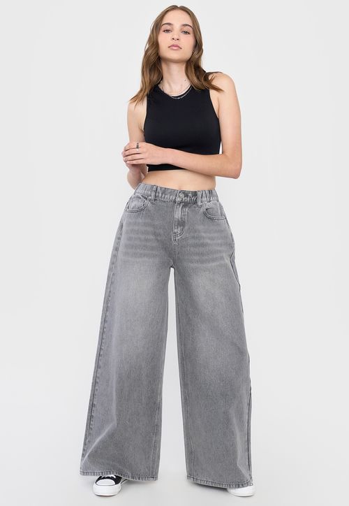 Jeans Mujer Extra Wide Leg Fit Gris