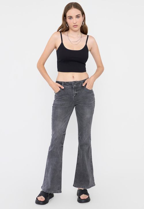 Jeans Mujer Flare Fit 2 Botones Negro