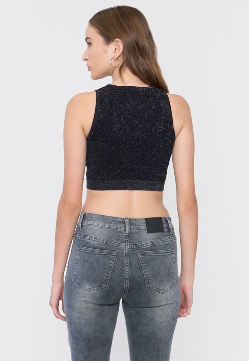 Peto Mujer Sin Mangas Brillos Negro