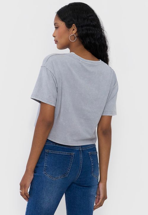Polera Mujer Fun Manga Corta Crop Gris Claro