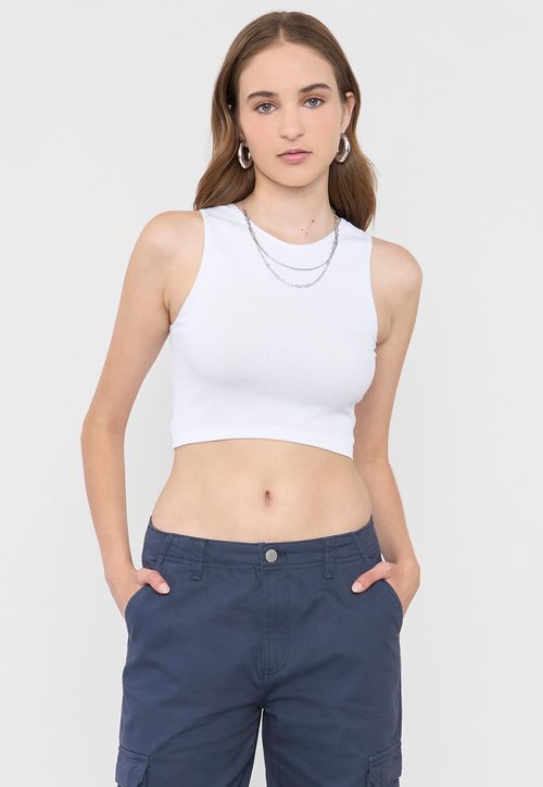 Polera Mujer Sin Mangas Cuello Halter Blanco