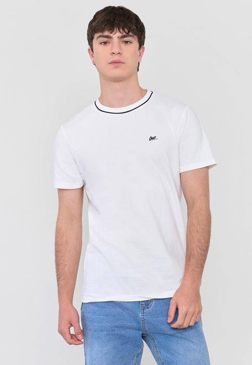 Polera Hombre Slim Detalle Cuello Blanco