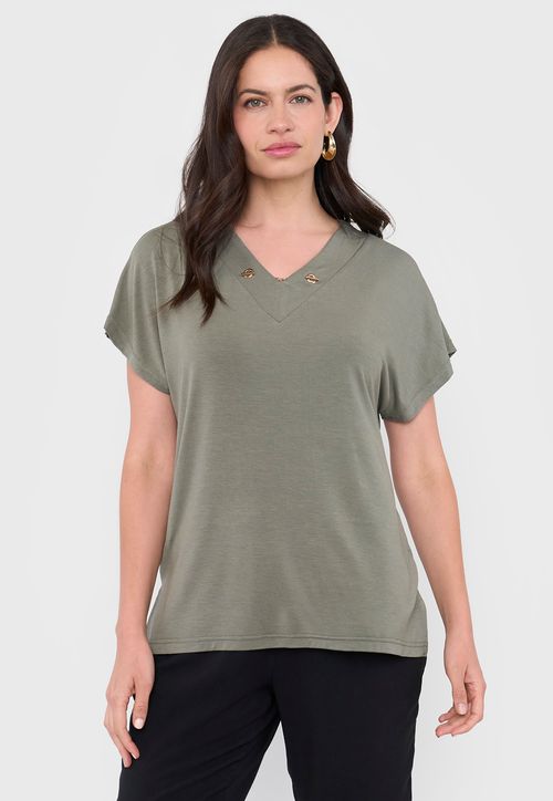 Polera Mujer Escote Verde Oliva