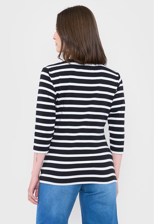 Polera Mujer Algodón Manga 3/4 Líneas Negro/Blanco