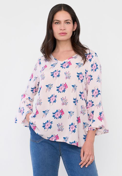 Blusa Mujer Manga Campana Palo Rosa