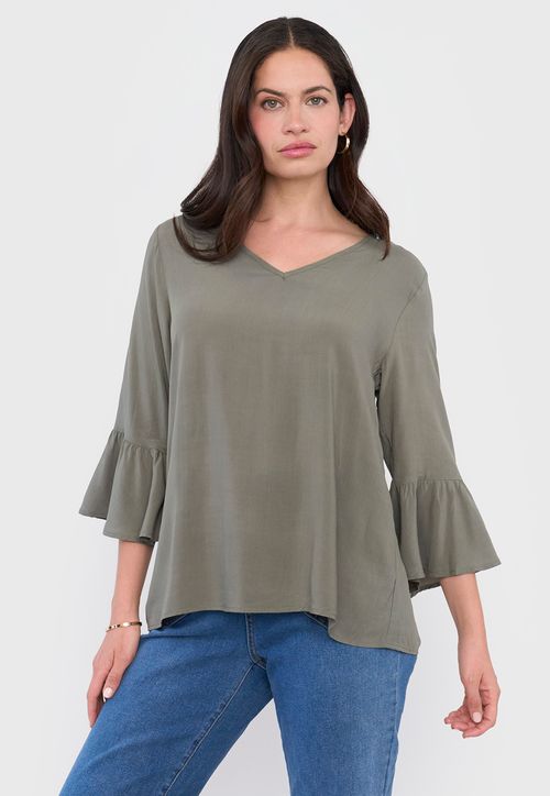 Blusa Mujer Manga Campana Lisa Verde