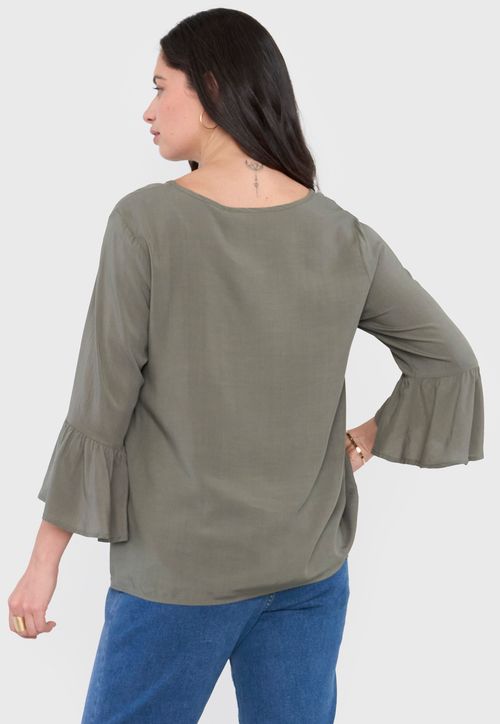 Blusa Mujer Manga Campana Lisa Verde