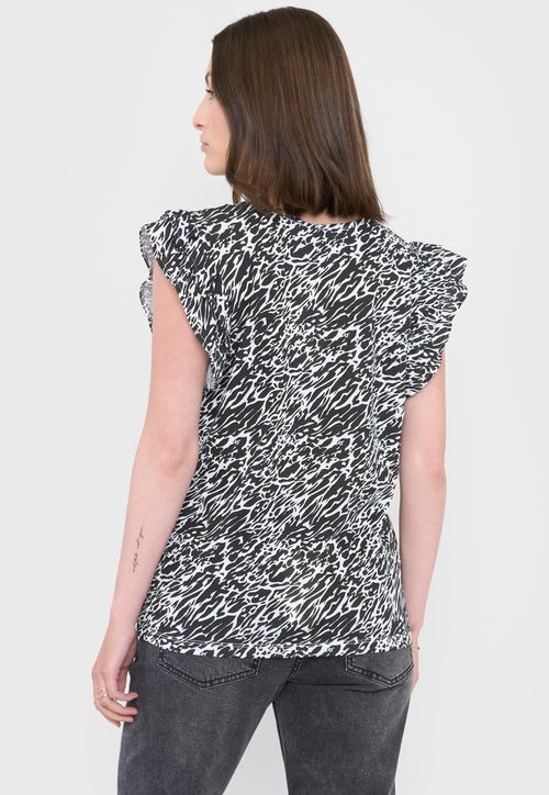 Polera Mujer Vuelos Animal Print Negro