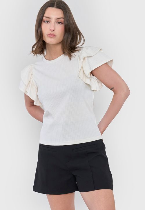 Polera Mujer Rib Vuelos Ecru