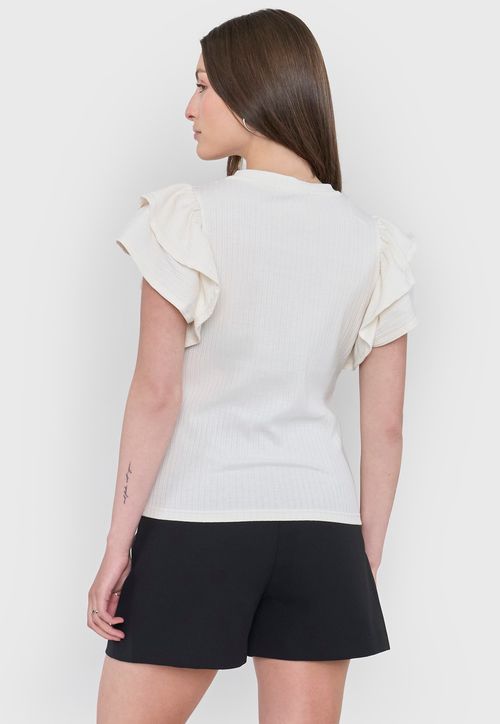 Polera Mujer Rib Vuelos Ecru