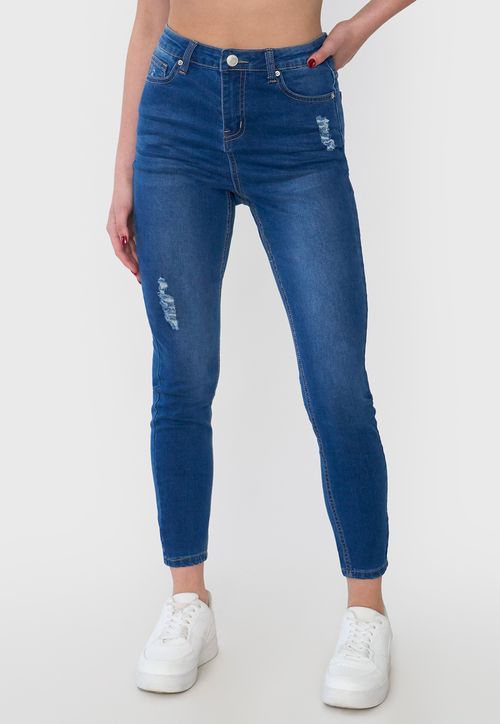 Jeans Mujer Skinny Fit Roturas Azul Oscuro