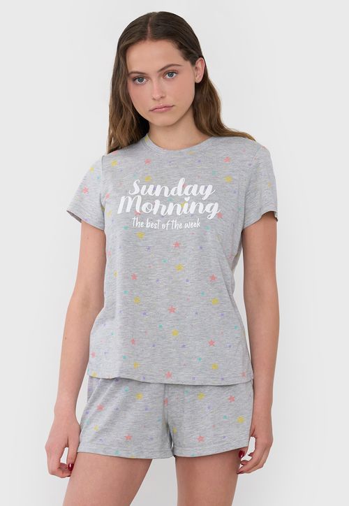 Pijama Mujer Corto Algodón Gris