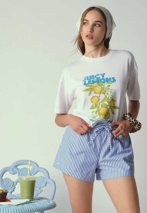 Polera Mujer Oversize Manga Corta Blanco