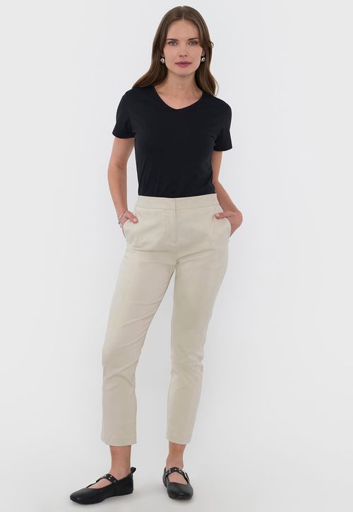 Pantalón Mujer Básico Beige Liso