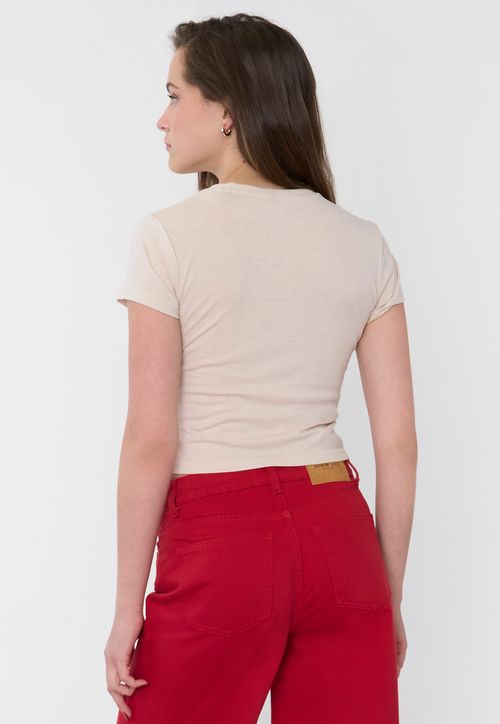 Polera Mujer Ajustada Manga Corta Beige