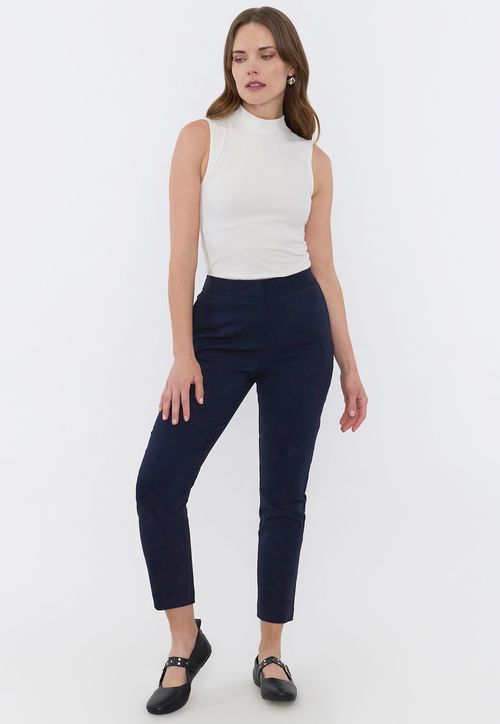 Pantalón Mujer Básico Azul Marino Liso