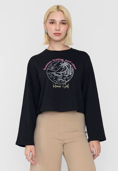 Polerón Mujer Crop Manga Ancha Blanco