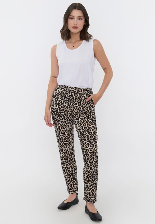 Pantalón Mujer Básico Animal Print Café