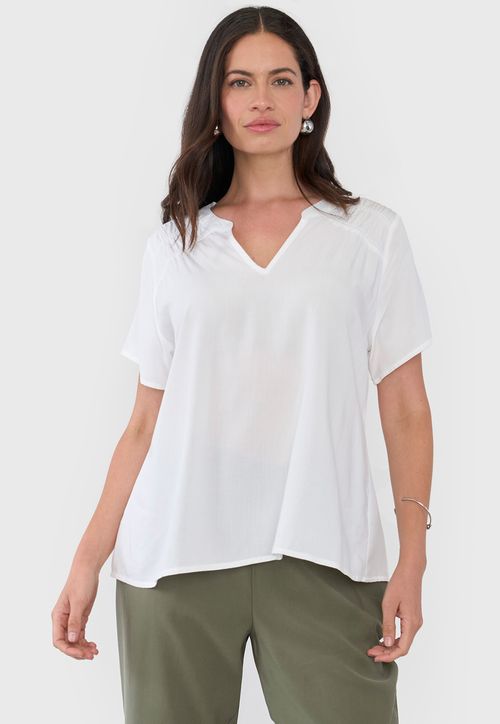 Blusa Mujer Manga Corta Hombro Recogido Ecru