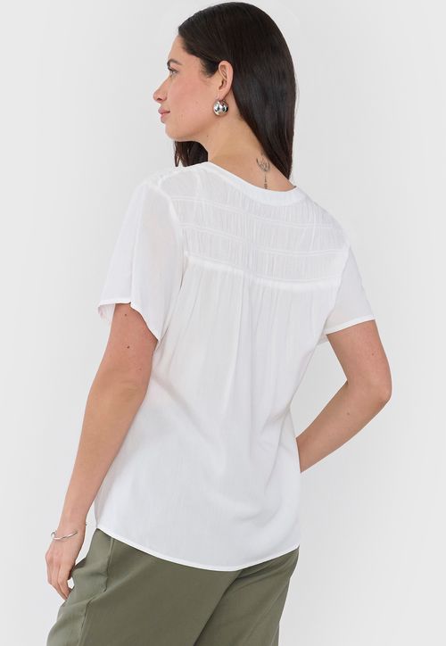 Blusa Mujer Manga Corta Hombro Recogido Ecru