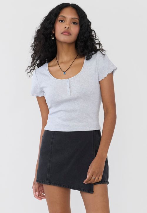 Polera Mujer Botones Gris Melange
