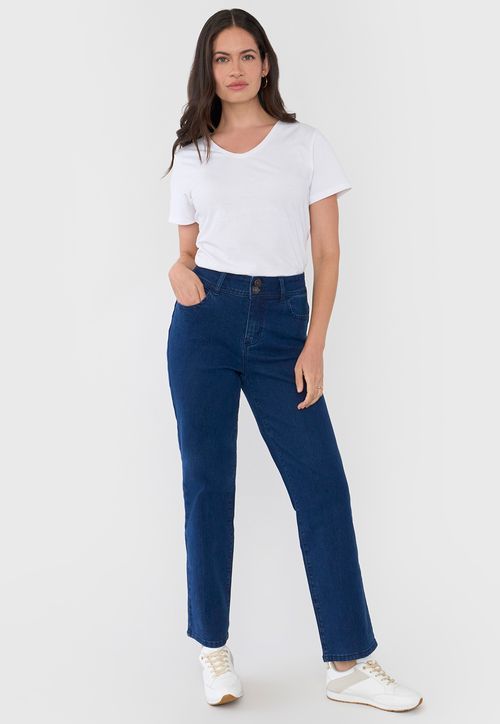Jeans Mujer Straight Fit Azul Medio Básico