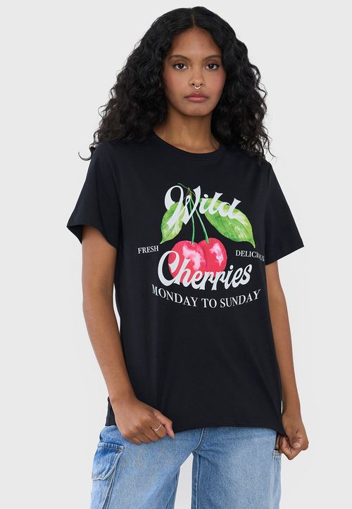 Polera Mujer Fun Regular Cherries Negro