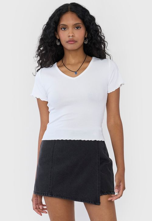 Polera Mujer Manga Corta Lisa Blanco