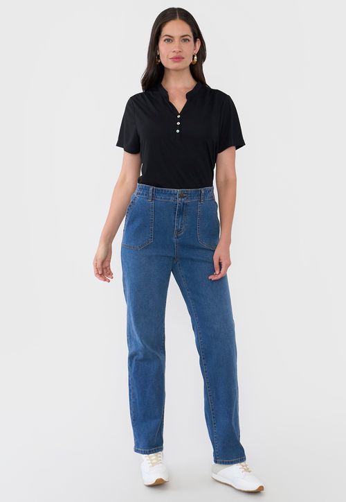 Jeans Mujer Straight Fit Básico Azul Medio