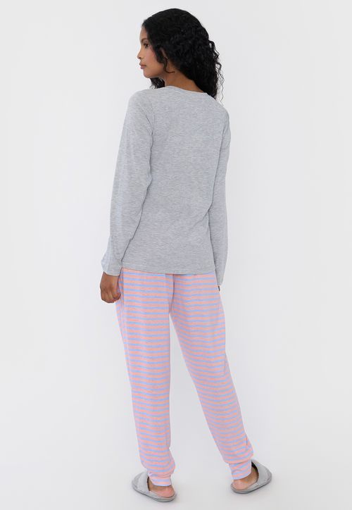 Pijama Mujer Largo Algodón Print Gris