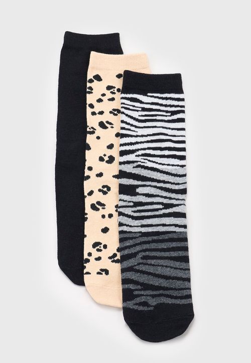 Calcetines Mujer Tripack Mix Animal Print Negro