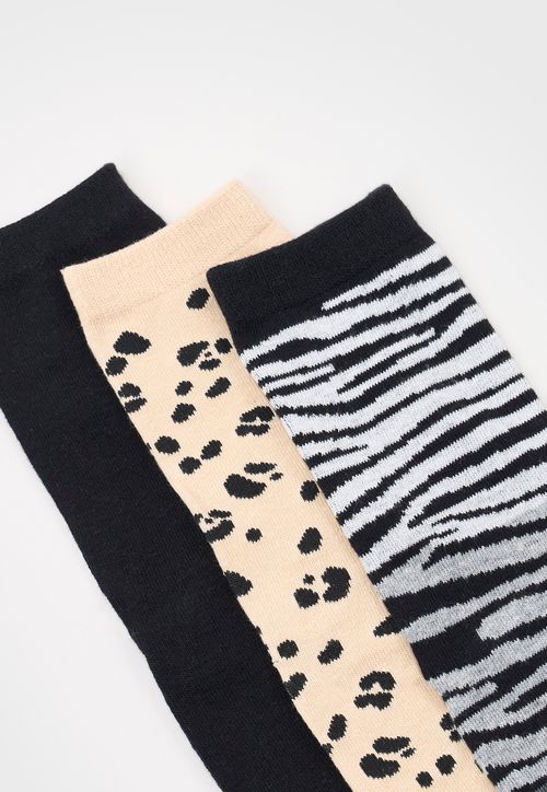 Calcetines Mujer Tripack Mix Animal Print Negro